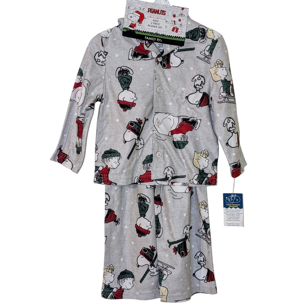 Kids Peanuts Snoopy Charlie Brown Pajama Set‎ 4T Flame Resistant Sleepwear NWT